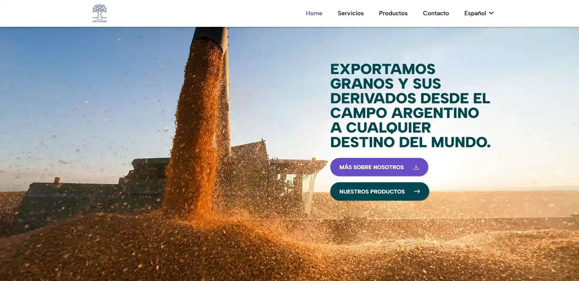 Inicio del sitio de Puerto Jacarandá desarrollado por Zefell: exportación de granos desde el campo argentino